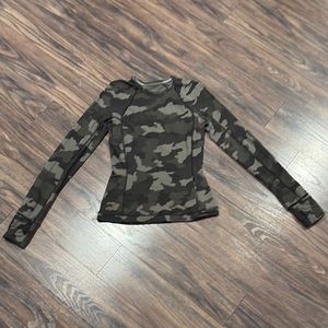 Fitted Green and Brown Long Sleeve Top by Lululemon (size 4)